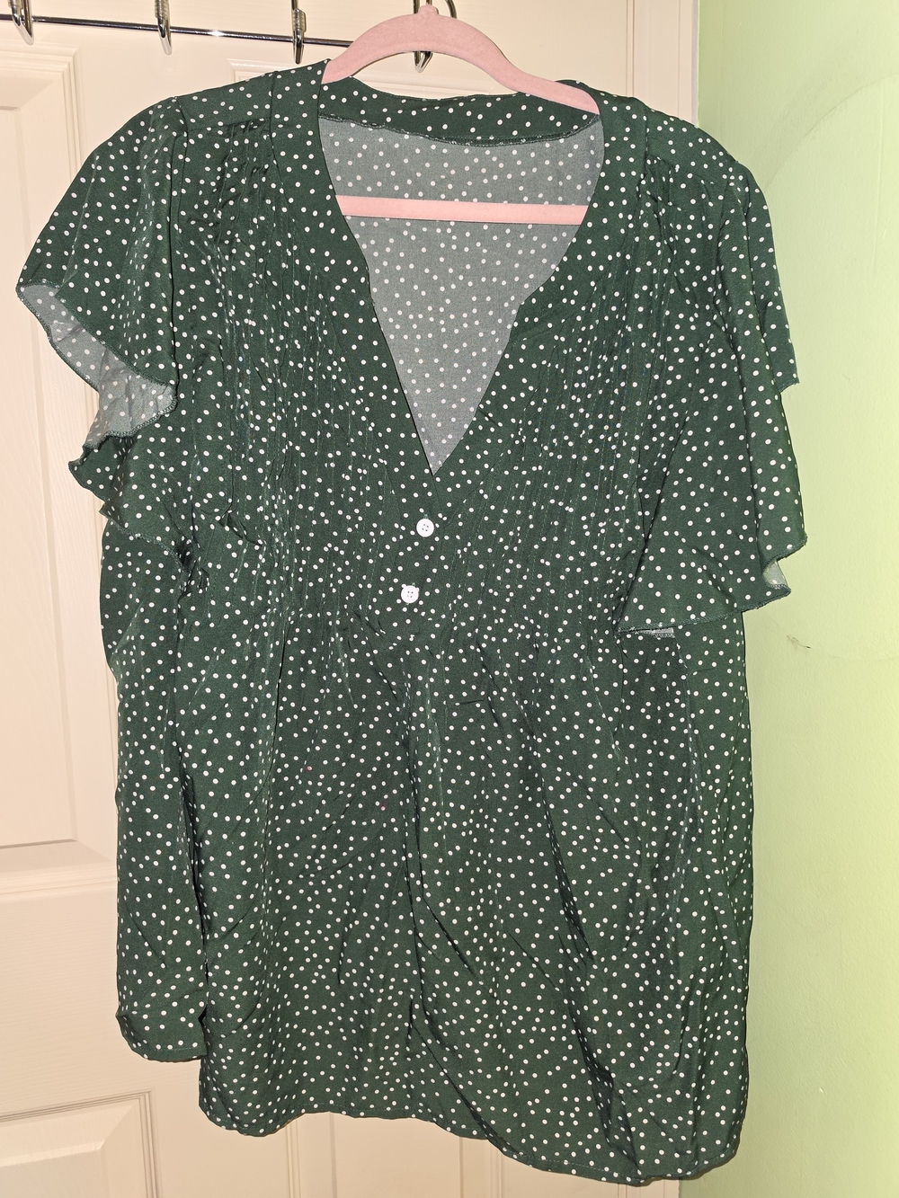 Women's Green Polka Dot V-Neck Top